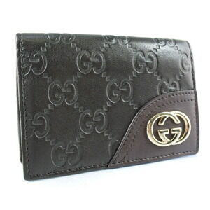 Gucci GG Card Wallet Shier Leather Brown